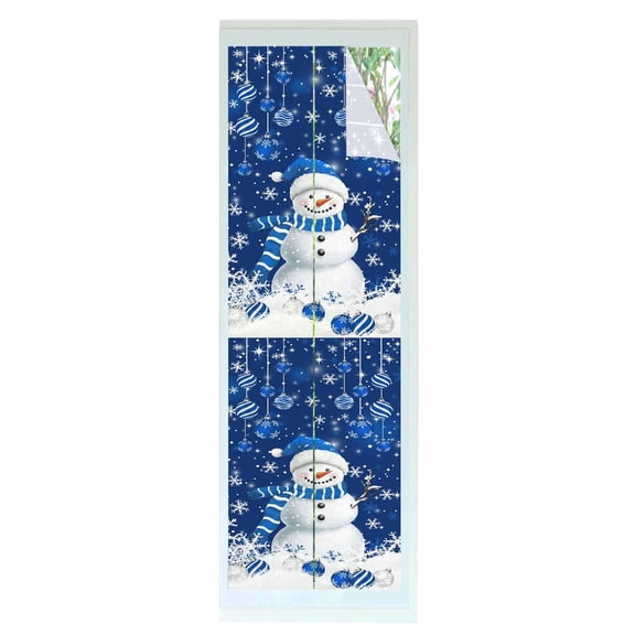 Navy Blue Christmas Window Privacy Film Stained Glass Window Film Decorative Windows Cover Static Windows Cling for Glass Door Snowman Xmas Snowflake Ball Winter Stickers for Bathroom 23.6"x78.7"
