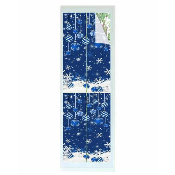 Navy Blue Christmas Window Privacy Film Stained Glass Window Film Decorative Windows Cover Static Windows Cling for Glass Door Weeping Xmas Ball Snowflake Winter Stickers for Bathroom 23.6"x78.7"