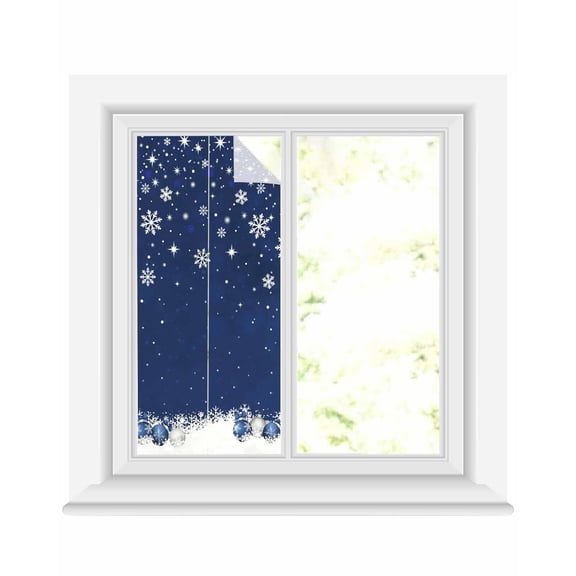 Navy Blue Christmas Window Privacy Film Stained Glass Window Film Decorative Windows Cover Static Windows Cling for Glass Door Xmas Snowflake Ball Winter Snowflake Stickers for Bathroom 19.6"x39.3"