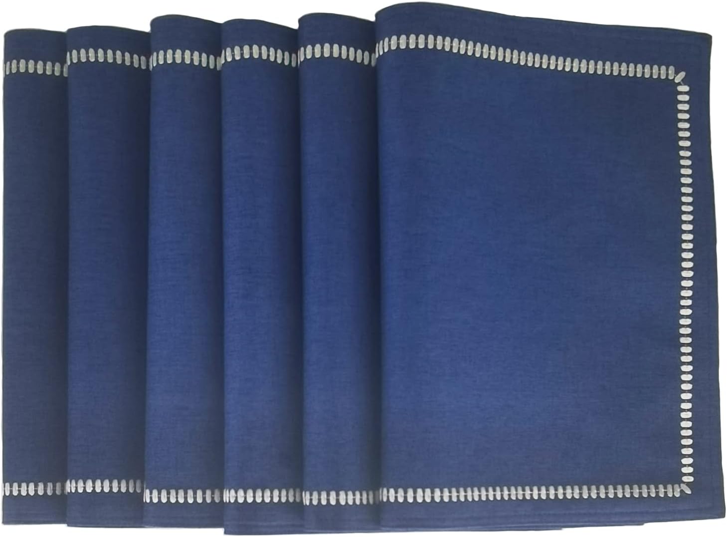Navy Blue Cloth Placemats Set of 6 for Dining Table Elegant Embroidery Design 12x18 Table