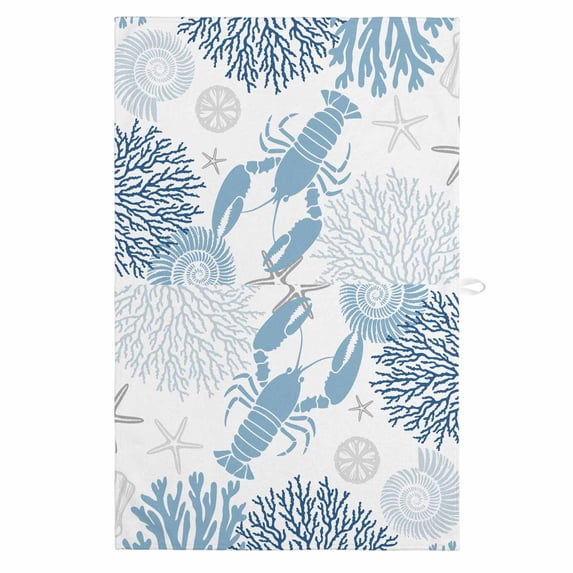 Navy Blue Coastal 1 Pack Kitchen Towel, Water Absorbent Dish Towel, Summer Lobster Coral Nautical Decorative Hand Towels - Quick Drying Cloth for Cooking Baking, 18x28 Inch