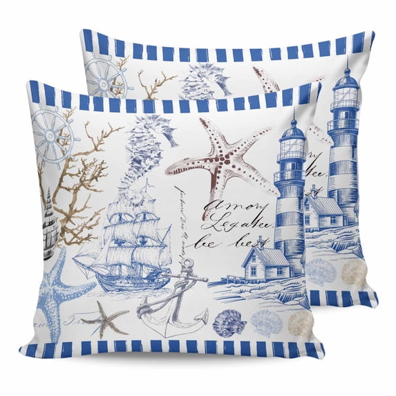 Navy Blue Coastal 24x24 Pillow Covers Set of 2, Summer Nautical Lighthouse Starfish Throw Pillow Covers Decorative Couch Cushion Case, Microfiber Square Pillowcases for Bedroom Car Living Room