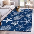 thumbnail image 1 of Navy Blue Coastal 3'x5' Washable Rug, Nautical Beach Starfish Coral Summer Non-Slip Area Rugs for Entryway Kitchen Classroom, StainResistant Dorm Throw Carpet, Low Pile Soft Indoor Floor Mat, 1 of 9