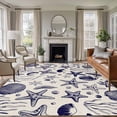 thumbnail image 1 of Navy Blue Coastal Area Rugs 8'x10', Washable Small Throw Rugs for Living Room Patio, Summer Beach Ocean Coral Shell Rustic Indoor Outdoor Rug Non-Slip Low Pile Carpet Runner Reversible Floor Mats, 1 of 8