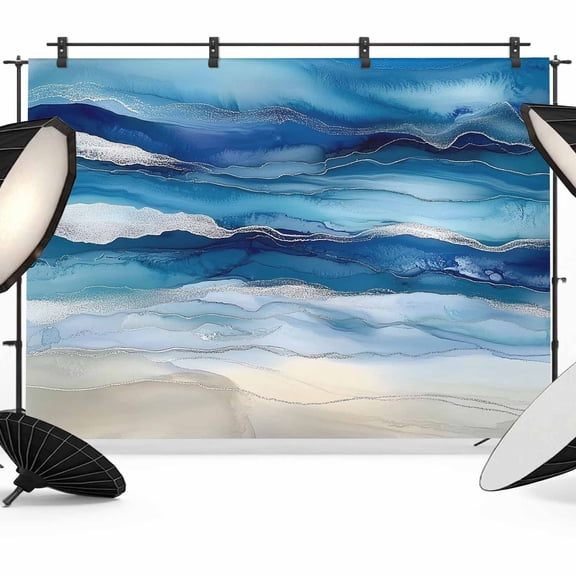 Navy Blue Coastal Beach Backdrop for Photography,Fabric Photo Background Backdrop,Summer Nautical Ocean Ombre Art Photo Booth Background for Portrait Photoshoot Video Wedding Studio Banner 10x8ft