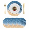 thumbnail image 1 of Navy Blue Coastal Beach Round 13 Inch Placemats Set of 4, Summer Nautical Ocean Beige Seaside HeatResistant Non Slip Place Mats for Dining Table, Wipeable Braided Kitchen Table Mats for Housewarming, 1 of 9