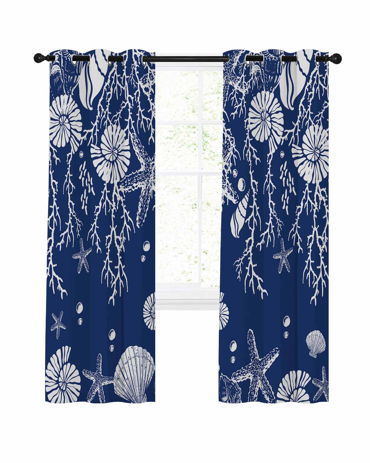 Navy Blue Coastal Blackout Curtains 90 Inches Long for Bedroom ...