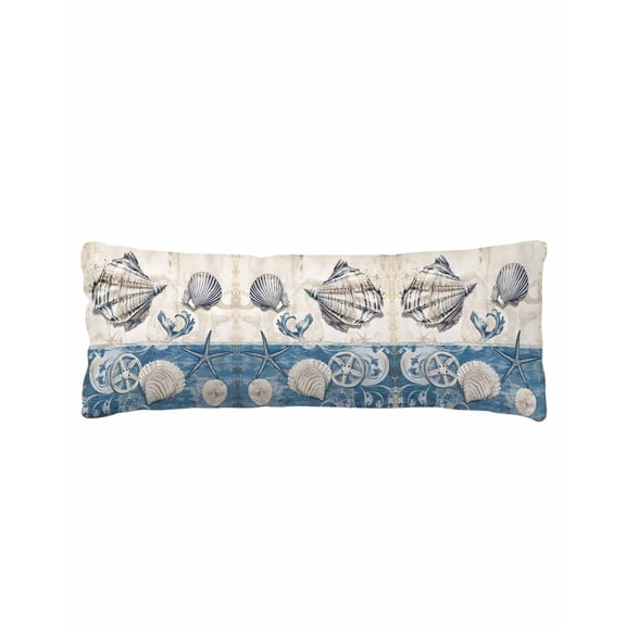 Navy Blue Coastal Body Pillow Cover 20 x 54 Inch Decorative Pillow Cover Vintage Ocean Beach Shell Starfish Lumbar Pillowcase Seasonal Rectangle Cushion Case for Couch Sofa Bed Living Room