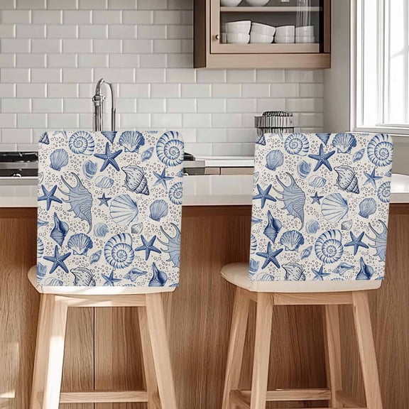 Navy Blue Coastal Chair Back Cover for Dining Room, Nautical Ocean Shell Starfish Sea Rustic Removable Kitchen Chair Slipcovers, Washable Seat Protector for Restaurant Party Banquet Wedding Décor