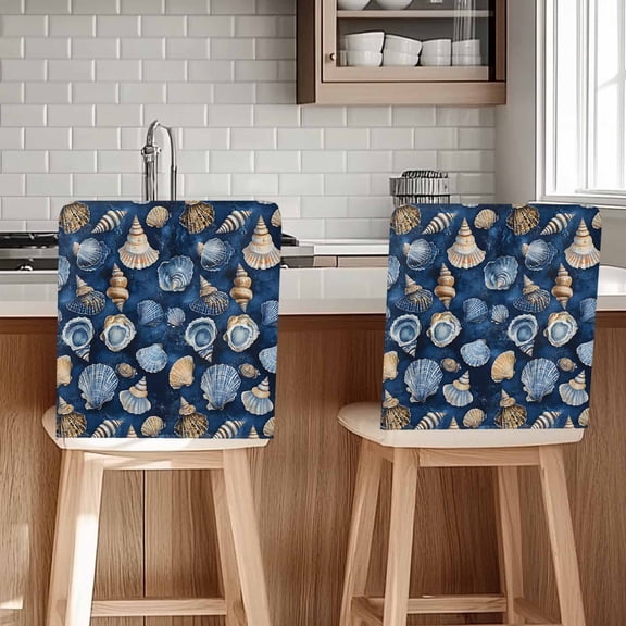 Navy Blue Coastal Chair Back Cover for Dining Room, Nautical Summer Beach Shell Conch Removable Kitchen Chair Slipcovers, Washable Seat Protector for Restaurant Party Banquet Wedding Décor