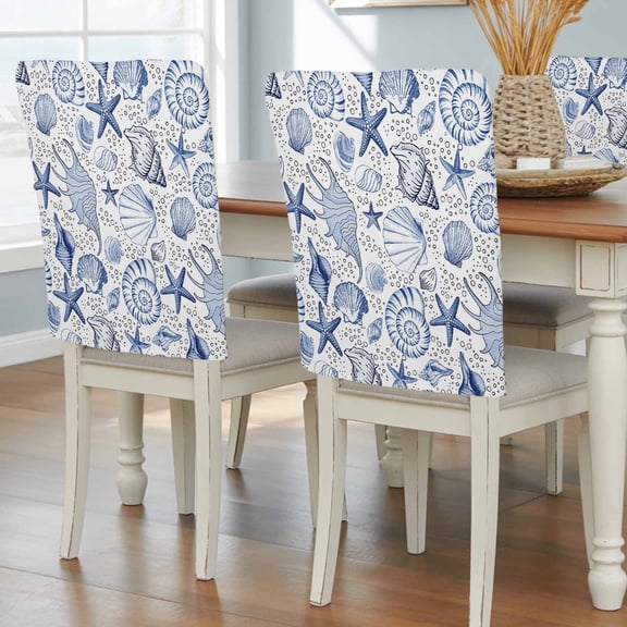 Navy Blue Coastal Chair Back Covers, Nautical Ocean Shell Starfish Sea Removable Chair Covers for Dining Chairs Set of 4, Washable Chairs Slipcovers Back Seat Protector for Wedding Party 19"x20"