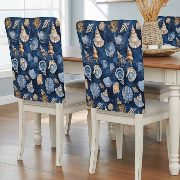 Navy Blue Coastal Chair Back Covers, Nautical Summer Beach Shell Conch Removable Chair Covers for Dining Chairs Set of 4, Washable Chairs Slipcovers Back Seat Protector for Wedding Party 19"x20"