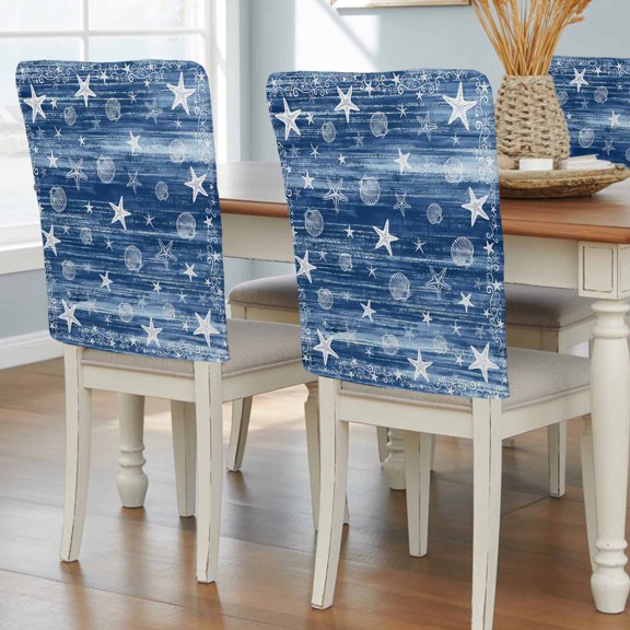 Navy Blue Coastal Chair Back Covers Set of 1, Starfish Shell Summer Beach Ocean Rustic Removable Dining Seat Cover Washable Kitchen Chair Slipcovers Protective for Party Decoration 19x20in