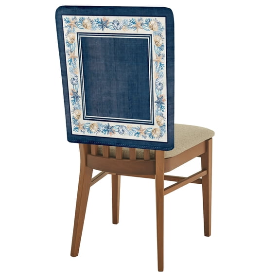 Navy Blue Coastal Chair Back Covers Set of 8 Vintage Beach Starfish Shell Summer Coral Removable Dining Chair Slipcovers Washable Seat Protector for Restaurant Party Banquet Kichen Decor