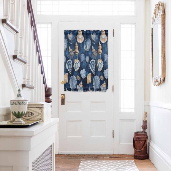 Navy Blue Coastal Door Curtains for Door Window, French Sidelight Front Back Door Curtains With Tieback, Nautical Summer Beach Shell Conch Kitchen Rod Pocket Drapes Panel, 54"x40"