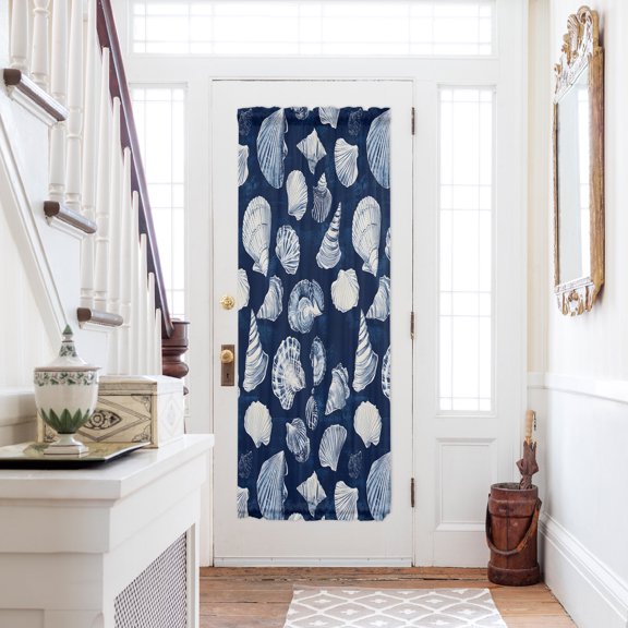 Navy Blue Coastal Door Curtains for Door Window,French Sidelight Front Back Door Curtains With Tieback,Shell Conch Summer Beach Nautical Kitchen Rod Pocket Drapes Privacy Panel Window Blind 25"x72"