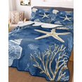 thumbnail image 1 of Navy Blue Coastal Full Size Down Alternative Comforter, Lightweight Comforter Quilt Bedding Set with Pillow Shams Nautical Beach Starfish Coral Summer All Seasons Bed Comforter Duvet Insert 78"x90", 1 of 7
