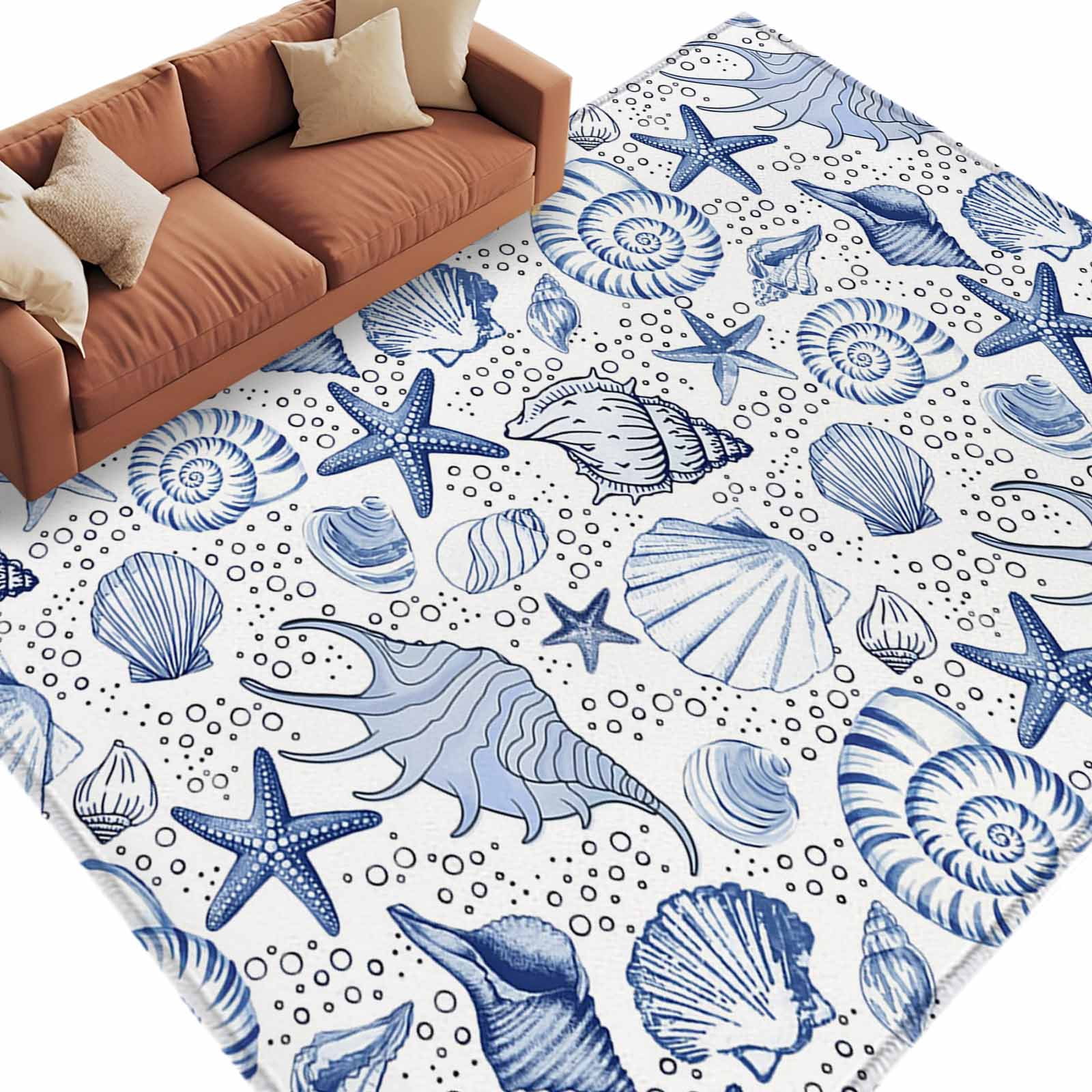 Navy Blue Coastal Large Area Rugs for Bedroom Living Room, Soft Non ...