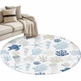 thumbnail image 1 of Navy Blue Coastal Large Area Rugs for Bedroom Living Room, Soft Non Slip Carpet Bedside Rug, Nautical Summer Beach Coral Sea Turtle Round Floor Cover Kitchen Accent Rug 3.3' for Dining Room/Office, 1 of 9