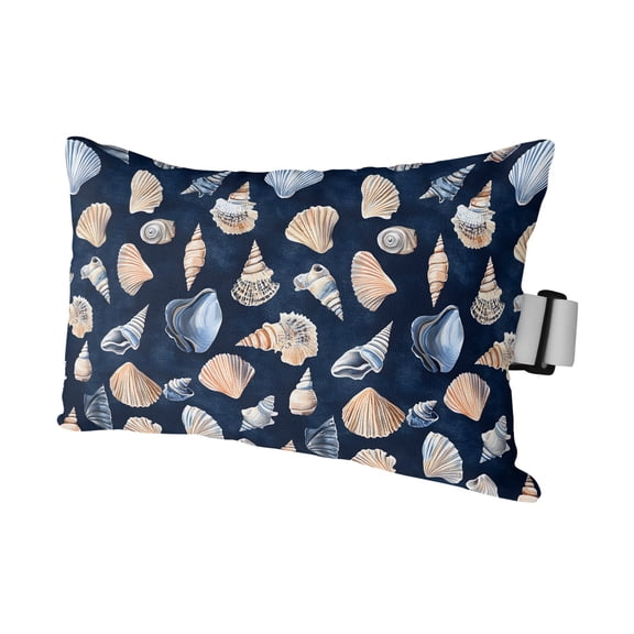 Navy Blue Coastal Outdoor Pillows for Chaise Lounge Chair Waterproof Lumbar Pillows with Insert&Adjustable Strap Beach Headrest Pillow Shell Conch Nautical Summer Beach Pillow for Patio Pool 11"x16"