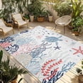thumbnail image 1 of Navy Blue Coastal Outdoor Rug 6x9 Ft - Reversible Patio Rug Outdoor Camping Rugs, Coral Turtle Starfish Jellyfish Washable Indoor Outdoor Area Rugs, Non-Slip Outdoor Carpet Runner for Deck/Porch, 1 of 7