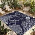 thumbnail image 1 of Navy Blue Coastal Outdoor Rug for Patio/Deck/Porch, Non-Slip Large Area Rug 5 x 7 Ft, Starfish Coral Summer Beach Ocean Indoor Outdoor Rugs Washable Area Rugs, Reversible Camping Rug Carpet Runner, 1 of 8