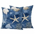 thumbnail image 1 of Navy Blue Coastal Outdoor Waterproof Pillow Covers, Nautical Beach Starfish Coral Summer Decorative Square Throw Pillowcase Sofa Cushion Sham for Patio/Couch/Chair, 18"x18" 2 Pack, 1 of 8
