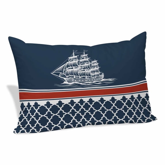 Navy Blue Coastal Pillow Covers, Linen Long Throw Pillow Case, Nautical Ocean Sea Abstract Art Holiday Pillow Protector Decorative Cushion Cover for Living Room/Bedroom 20" x 30"