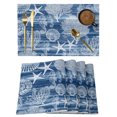thumbnail image 1 of Navy Blue Coastal Placemats Set of 4 Nautical Coral Starfish Shell Seahorse Ocean Place Mats Indoor Wipeable Table Mats Washable Dining Table Placemats for Kitchen Holiday Party Home Decor 13x19 Inch, 1 of 9