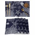 thumbnail image 1 of Navy Blue Coastal Placemats Set of 6, Starfish Coral Summer Beach Ocean Placemats for Dining Table, Place Mats for Kitchen Tabletop, Waterproof Wipeable Dining Table Mats Set, 1 of 9