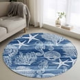 thumbnail image 1 of Navy Blue Coastal Round Area Rug 3.3Ft Washable Circle Rugs for Dining Room Table, Nautical Coral Starfish Shell Seahorse Ocean Non-Slip Carpet Floor Mats Indoor Outdoor Carpet Runner Home Decor, 1 of 8