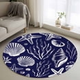 thumbnail image 1 of Navy Blue Coastal Round Area Rug 3.3Ft Washable Circle Rugs for Dining Room Table, Summer Beach Ocean Coral Shell Starfish Non-Slip Carpet Floor Mats Indoor Outdoor Carpet Runner Aesthetic Home Decor, 1 of 8