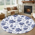 thumbnail image 1 of Navy Blue Coastal Round Area Rug 6Ft Washable Circle Rugs for Bathroom Office, Coral Starfish Seaside Summer Beach Non-Slip Carpet Floor Mats Indoor Outdoor Carpet Runner Aesthetic Home Decor, 1 of 8