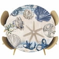 thumbnail image 1 of Navy Blue Coastal Round Tablecloth 55-60 Inch Round Fitted Table Cloth with Elastic Edge, Vintage Summer Beach Shell Starfish Waterproof Table Cover Protector for Outdoor Picnic Party Dining, 1 of 6