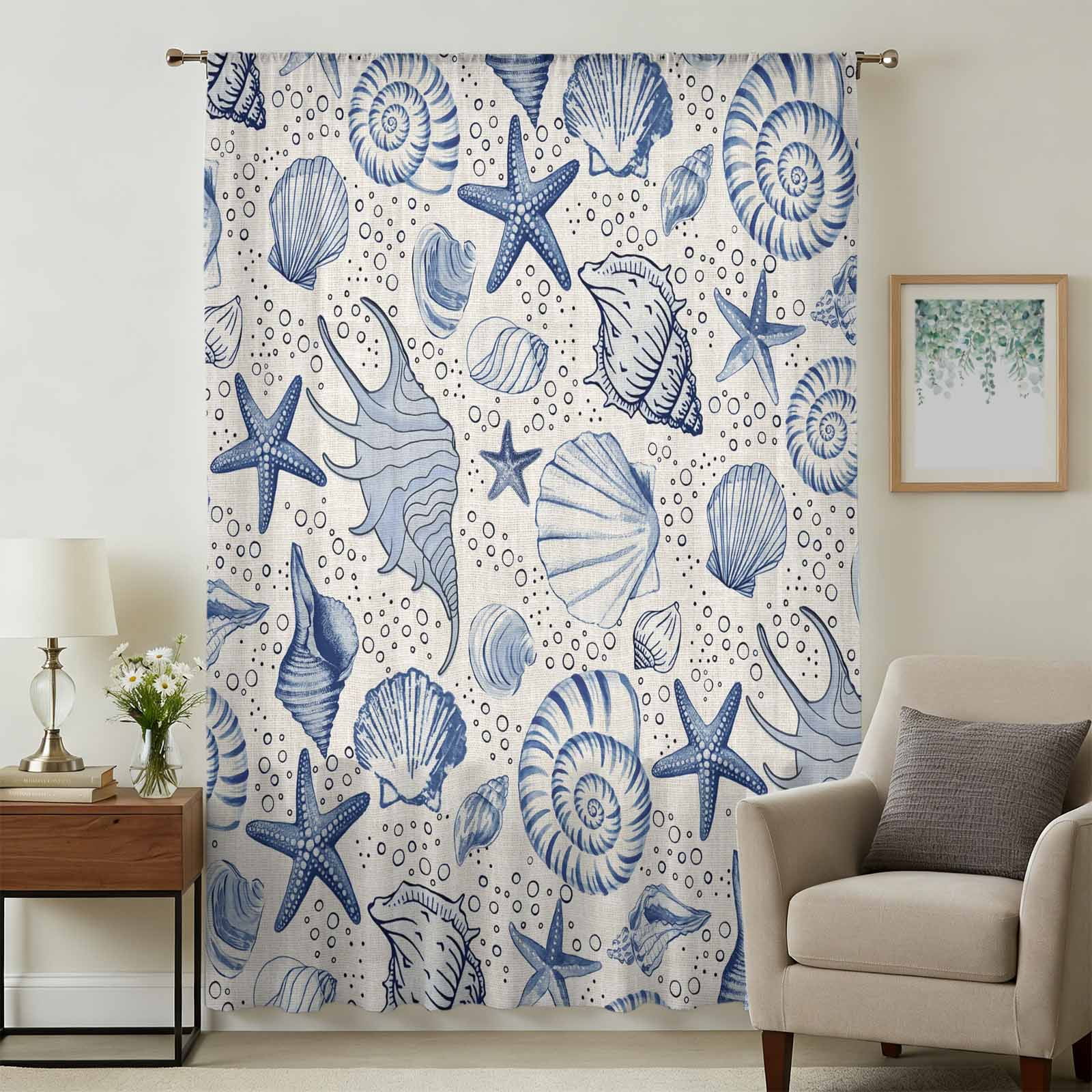 Navy Blue Coastal Sheer Curtains 84