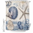 thumbnail image 1 of Navy Blue Coastal Shower Curtain Set - 48" x 72" Washable Bathtub Curtain with 12 Hooks, Vintage Sea Beach Shell Starfish Waterproof Fabric Stall Shower Curtains for Bathroom/Bathtub Décor, 1 of 6