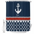 thumbnail image 1 of Navy Blue Coastal Shower Curtain Set - Long 72" x 84" Washable Bathtub Curtain with 12 Hooks, Nautical Ocean Sea Anchor Abstract Art Waterproof Fabric Stall Shower Curtains for Bathroom/Bathtub, 1 of 6