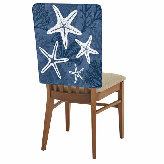 Navy Blue Coastal Starfish Chair Back Covers Set of 1 Sea Shell Coral Summer Beach Removable Dining Chair Slipcovers Washable Seat Protector for Restaurant Party Banquet Kichen Decor