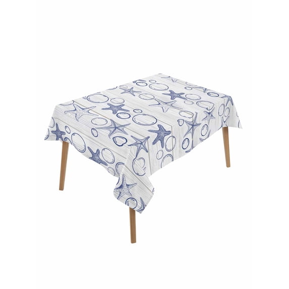 Navy Blue Coastal Table Cloth, Waterproof Tablecloth for Rectangle Tables, Starfish Nautical Ocean Sea Wooden Reusable Washable Fabric Table Cover for Restaurant Kitchen Dining Tables 60"x84"