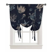 Navy Blue Coastal Tie Up Curtains for Kitchen Bathroom Bedroom Windows 45 Inch Length, Nautical Summer Beach Sea Turtle Starfish Balloon Drape Curtains Shade Rod Pocket Drapery Curtain Panel, 42"x45"