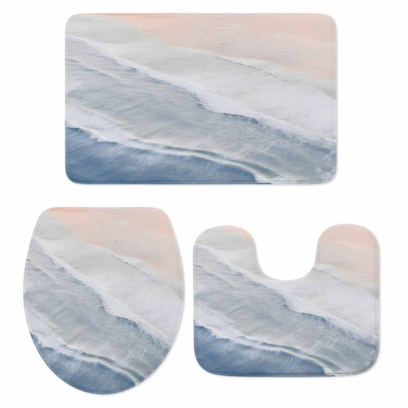 Navy Blue Coastal Wave Bath Mat 3 Piece Bathroom Rug Set, Summer Modern Ocean Beach Non Slip Bath Rug Contour Mat and Toilet Lid Cover, Absorbent Shower Mats Soft Bath Rugs and Mats Sets