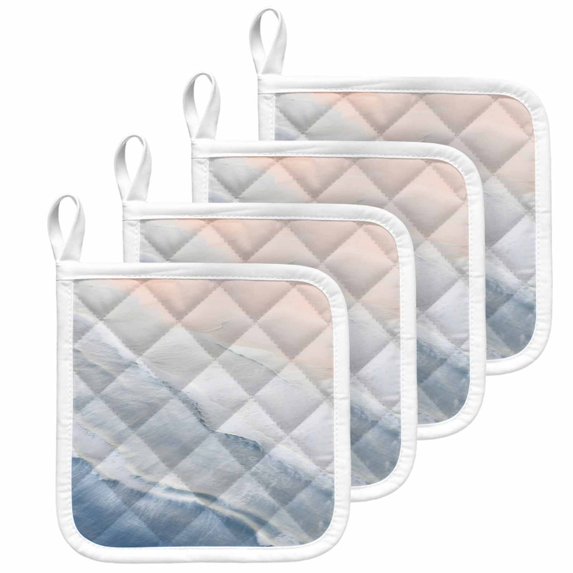 Navy Blue Coastal Wave Pot Holders for Kitchen Heatproof Potholder, 4 Pack Summer Modern Ocean Beach Hot Pads Multipurpose Oven Pads Cloth Potholders Trivet for Cooking and Baking
