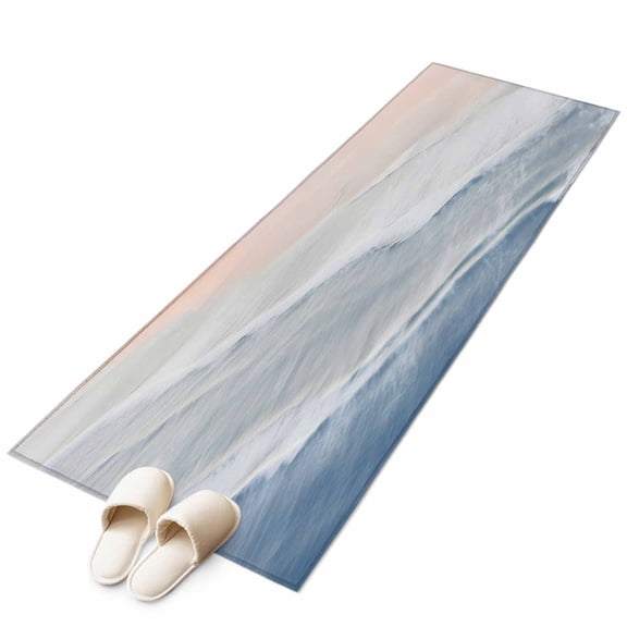 Navy Blue Coastal Wave Runner Rug 2x6 FT, Non Slip Hallway Carpet, Summer Modern Ocean Beach Washable Soft Floor Carpet Throw Runner Carpet Long Rug for Entryway Kitchen Bedside Sliding Door