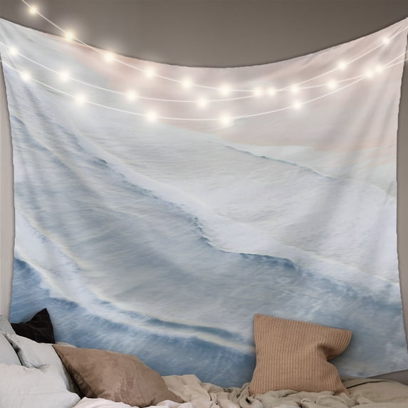 Navy Blue Coastal Wave Small Tapestry for Bedroom Wall Hanging Tapestry, Summer Modern Ocean Beach Ceiling Backdrop Tapestries Poster Blanket Wall Decor for Teens Room Living Room Dorm 23" x 28"