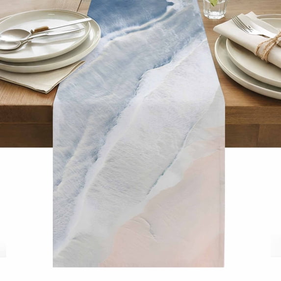 Navy Blue Coastal Wave Table Runner - 48 Inch Long, Kitchen Dining Table Runner Dresser Scarves, Summer Modern Ocean Beach Farmhouse Decor for Coffee Tables Wedding Party Banquet