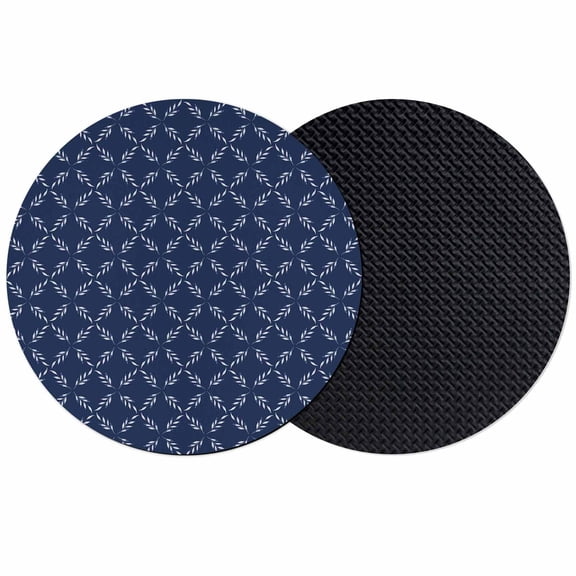 Navy Blue Coasters Set of 2, Geometric Leaf Diamond Plaid Abstract Check Absorbent Coasters for Drinks, Coaster for Bar Office Dining Coffee Table Accessories Decor, Non Slip Round Desk Coaster