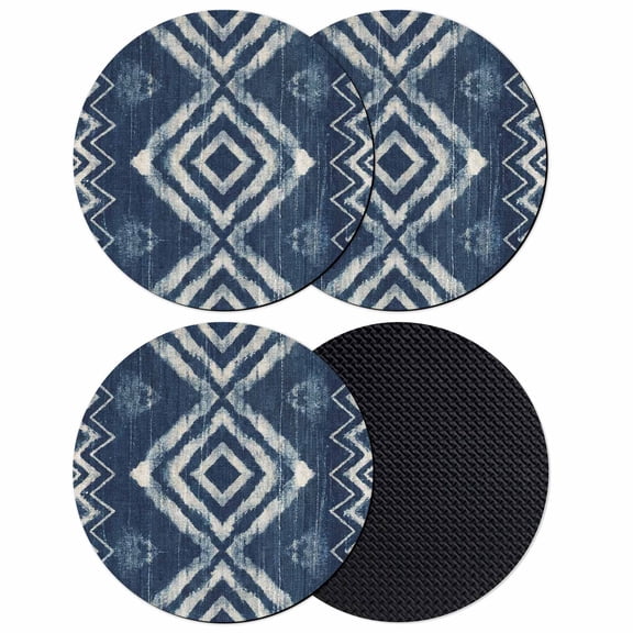 Navy Blue Coasters Set of 4, Absorbent Coasters for Drinks, Vintage Tribal Abstract Geometric Tie Dye Art Coaster for Desk Coffee Table Protection, Home Decor House Warming Gifts 4"