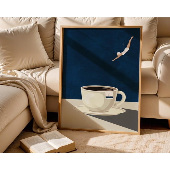 Navy Blue Coffee Print Eclectic Kitchen Cafe Wall Art Home Decor Office Wall Art Home Decor Office Wall Art