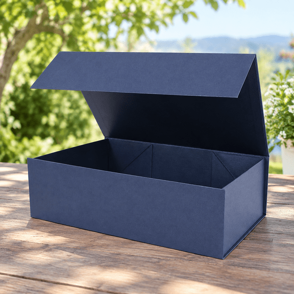 Navy Blue Collapsible Gift Box with Magnetic Closure Lids 13.8x9x4.3 in, Large Bridesmaid Groomsman Proposal Boxes, Rectangle Present Box for Graduation Birthday Storage 1 Pack