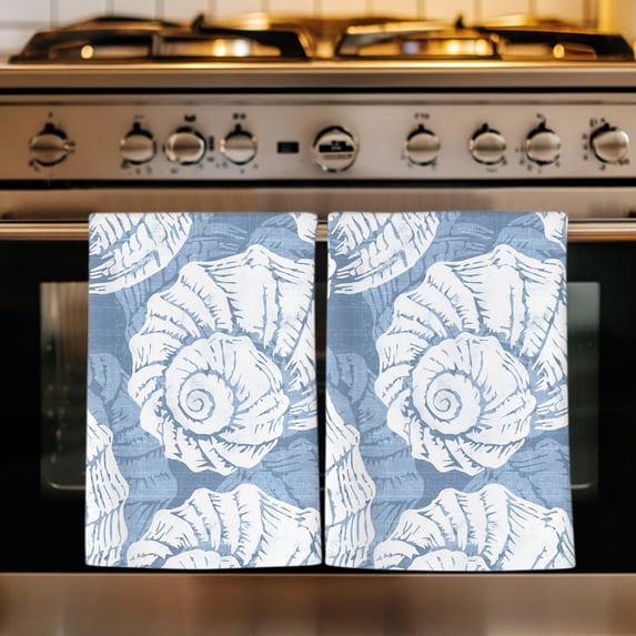 Navy Blue Conch Kitchen Towels Set of 3, Coastal Summer Ocean Nautical Absorbent Dish Towels for Kitchen, Microfiber Hand Towel, Quick Drying Tea Towel for Cleaning Decorative Dishcloths